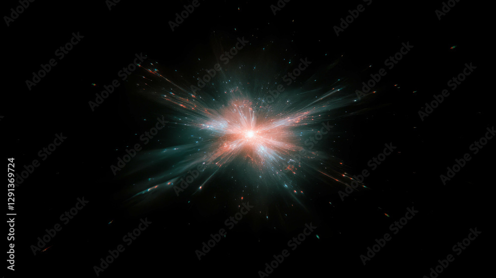 Poster mysterious cosmic burst with glowing star in deep space background