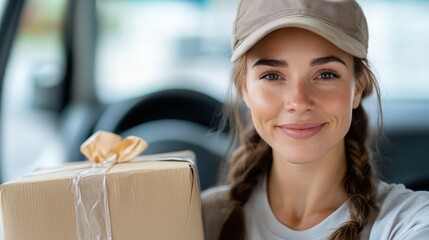 A cheerful delivery person smiles while holding a package, showcasing the essence of reliable service and personal connection in today's delivery industry.