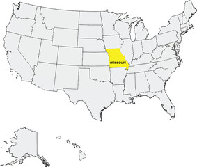 Missouri State, USA, vector map isolated on United states map. Editable blank vector map of USA.