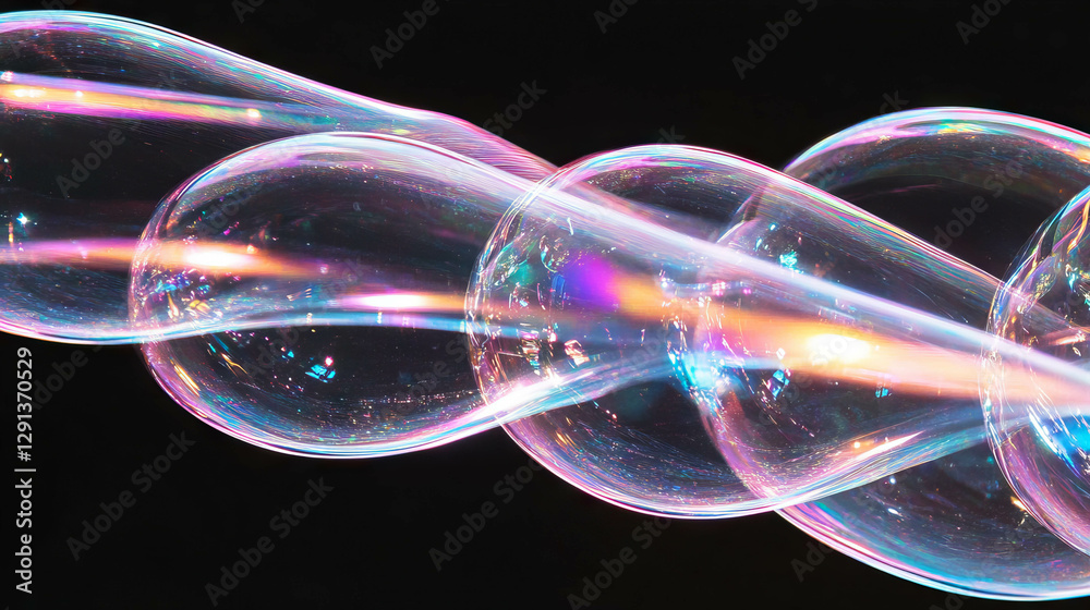 Poster holographic bubbles with swirling patterns against black background