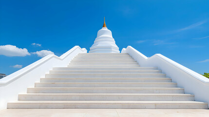 White Pagoda Steps, Clear Sky, Peaceful Scene, Spiritual Tourism