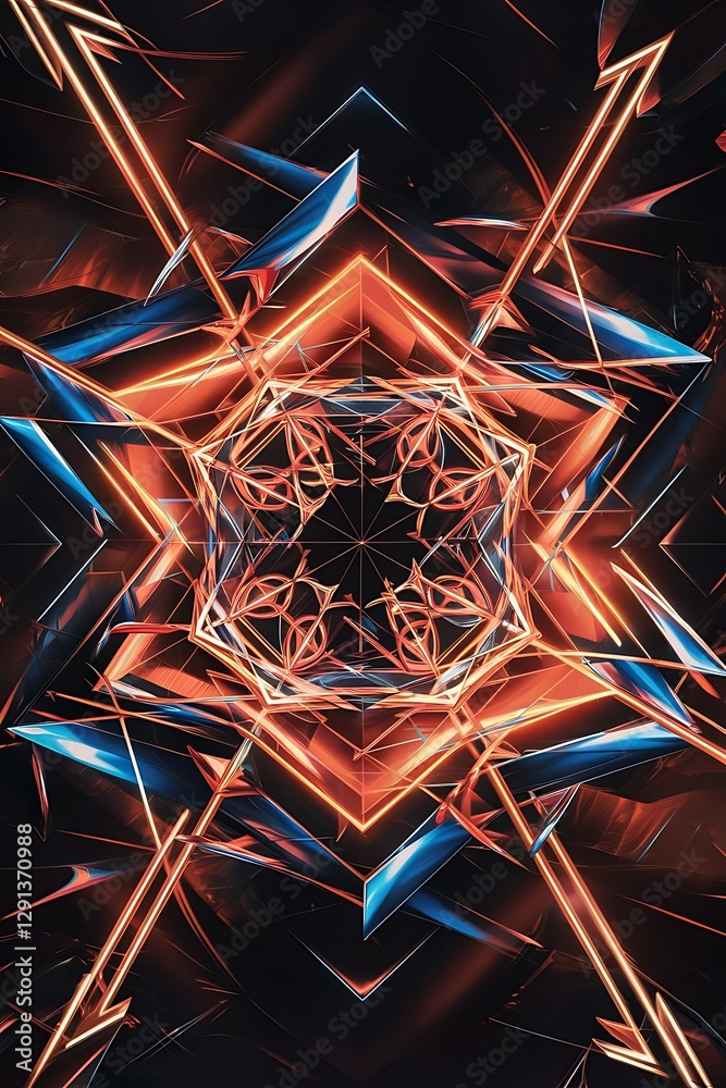 Poster geometric background adorned with dynamic arrows and sleek lines forming intricate web of movement a