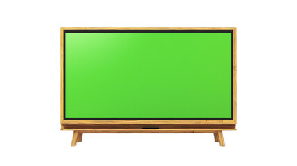 Modern wooden television with green screen for mockup, advertising and creative projects