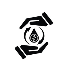 sustainable icon. green energy vector in hand. lightning symbol. reuse, recycle, net zero, green energy, eco friendly concept. Solid design style