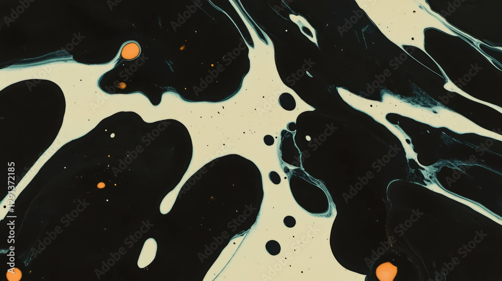 Aufkleber Abstract ink splatters and patterns in black and yellow for artistic design
