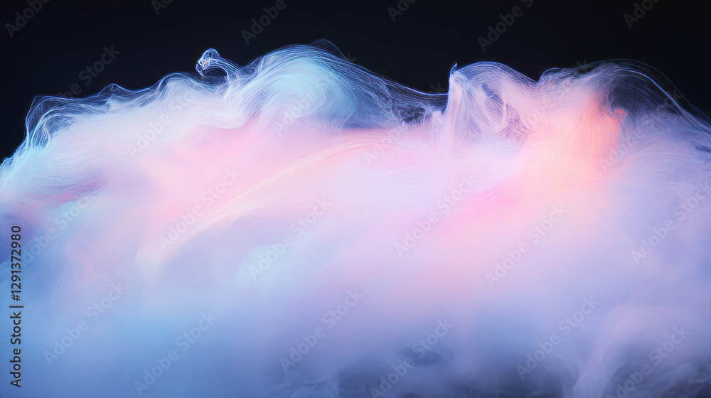 Poster abstract background of iridescent bubbles and dry ice vapor in soft pastel colors