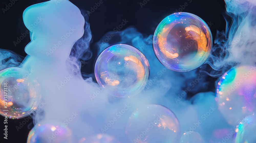 Aufkleber mesmerizing iridescent bubbles with ethereal smoke backdrop for creative design