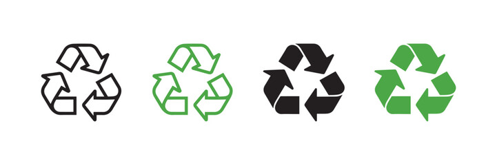 Recycling Icon Set Eco Friendly Green and Black Recycle Symbol Vector