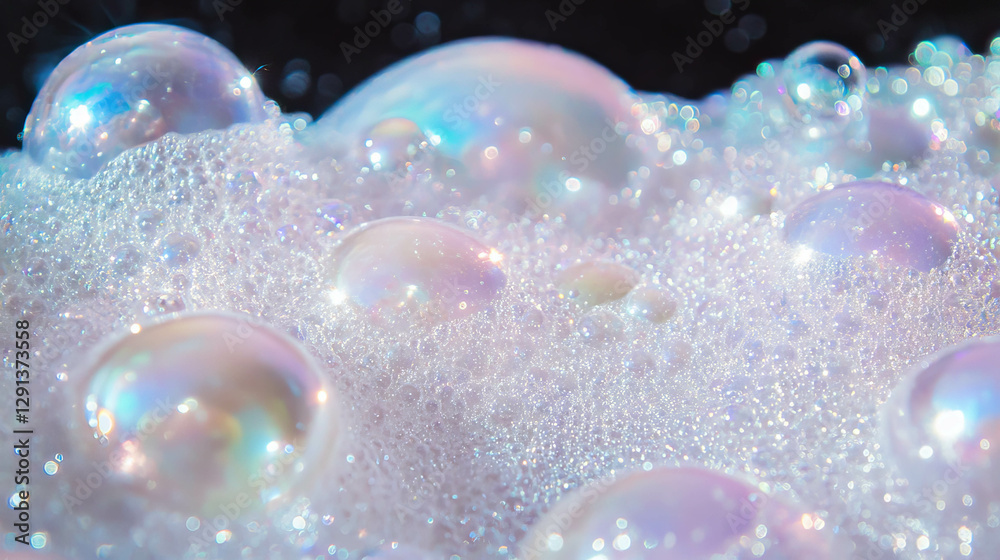 Poster Iridescent pearl texture with bubbling foam for elegant background design