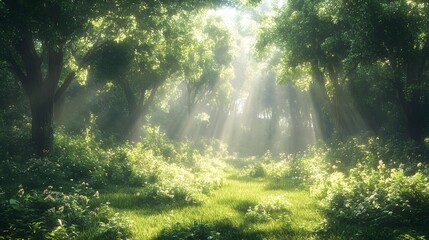 Obraz premium Authentic vitality in eco-conscious forests lush greenery nature scene sunlit environment serene viewpoint