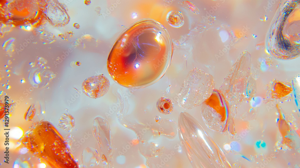 Aufkleber Iridescent resin art with embedded objects and fluid abstract design