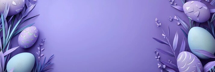 Obraz premium Easter Purple 3d background minimalistic mockup with space for text