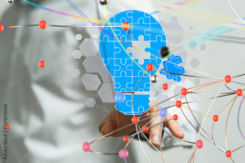 Aufkleber Neural network 3D illustration. Big data and cybersecurity - 3d