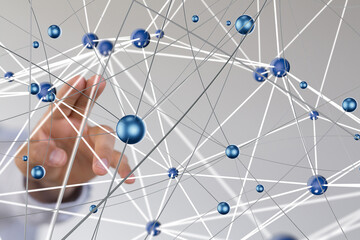 Global network. Blockchain. 3D illustration. Neural networks and artificial intelligence. Abstract