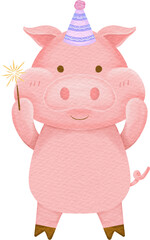 watercolor cute pig