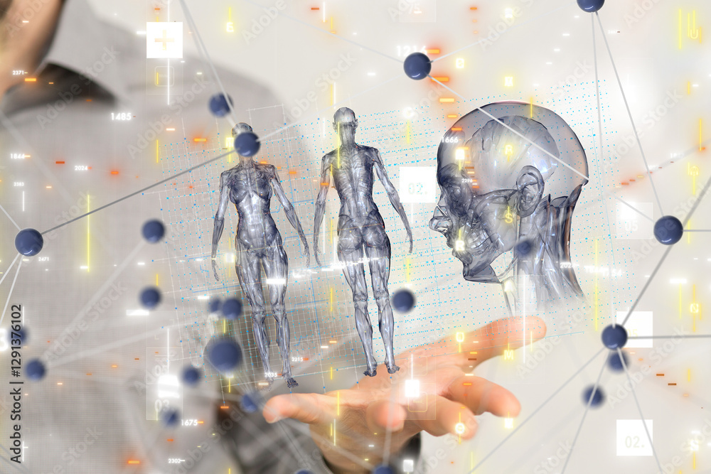 Poster digital medical futuristic interface 3d rendering