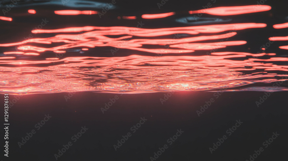 Poster tranquil water surface with reflected red light for background or design