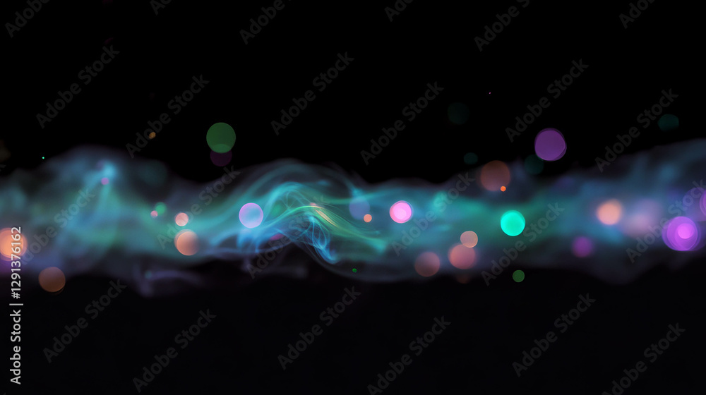 Poster vibrant lime green smoke gradient background with colorful bokeh lights for creative design