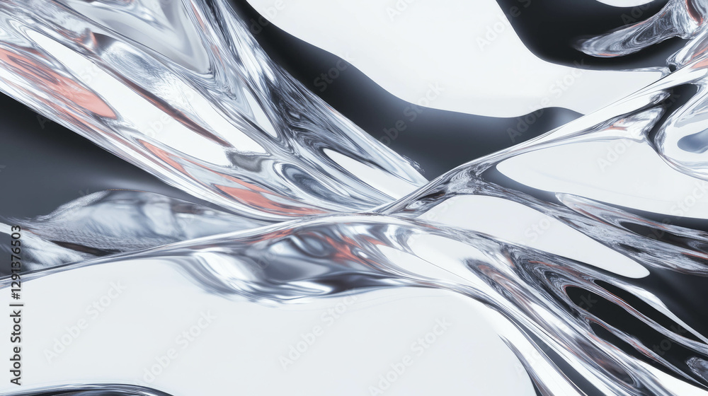 Poster abstract liquid chrome texture with smooth reflective surface for modern design