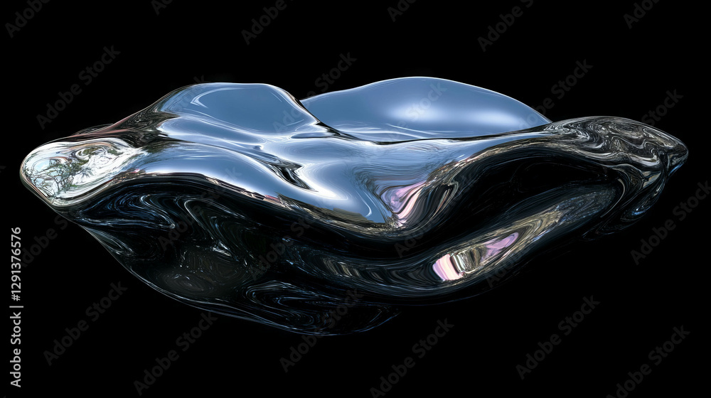 Poster Futuristic liquid chrome texture background with smooth reflection for design
