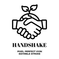 Handshake symbol, featuring an editable stroke outline icon isolated on white background flat vector illustration. Pixel perfect