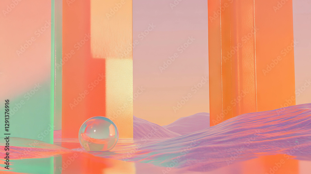Poster vibrant abstract geometric composition with colorful shapes and spheres