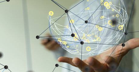 Global network. Blockchain. 3D illustration. Neural networks and artificial intelligence. Abstract