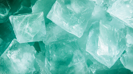 Obraz premium Mint light refracting through ice cubes background for refreshing design