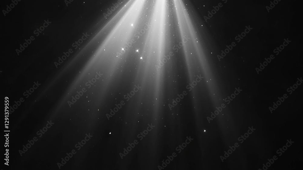 Poster enchanting monochrome light beams with soft halation for atmospheric design