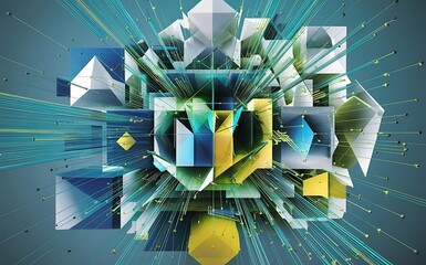 Matrix of countless blocks abstract polygonal space triangles with connecting dots and lines innovation concept for your design