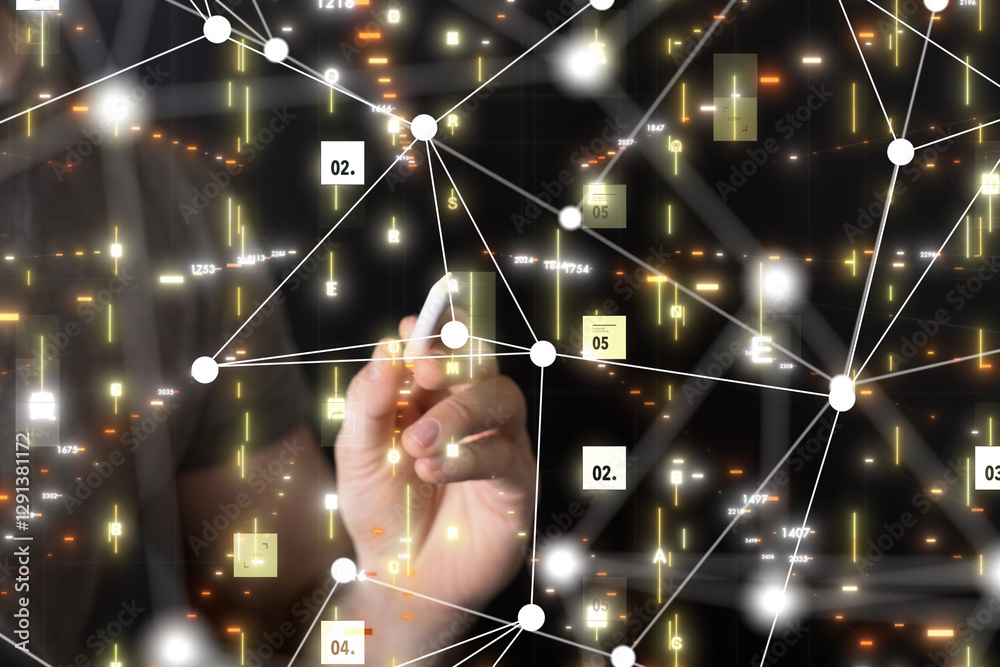 Aufkleber Neural network 3D illustration. Big data and cybersecurity - 3d