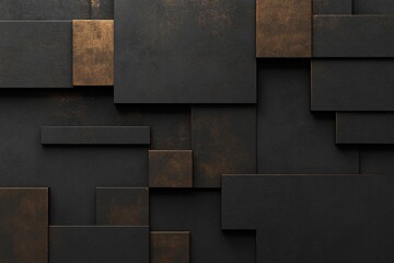 Elegant composition of dark panels with bronze highlights adds d