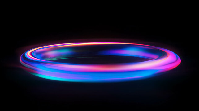 Vibrant neon light ring on dark blue background for modern design