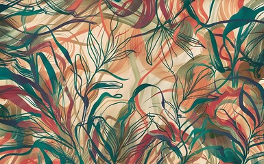 Abstract art background creative leaves and botanical line art wallpaper brush style painting for postcard wall decor print card wallpaper background vector design