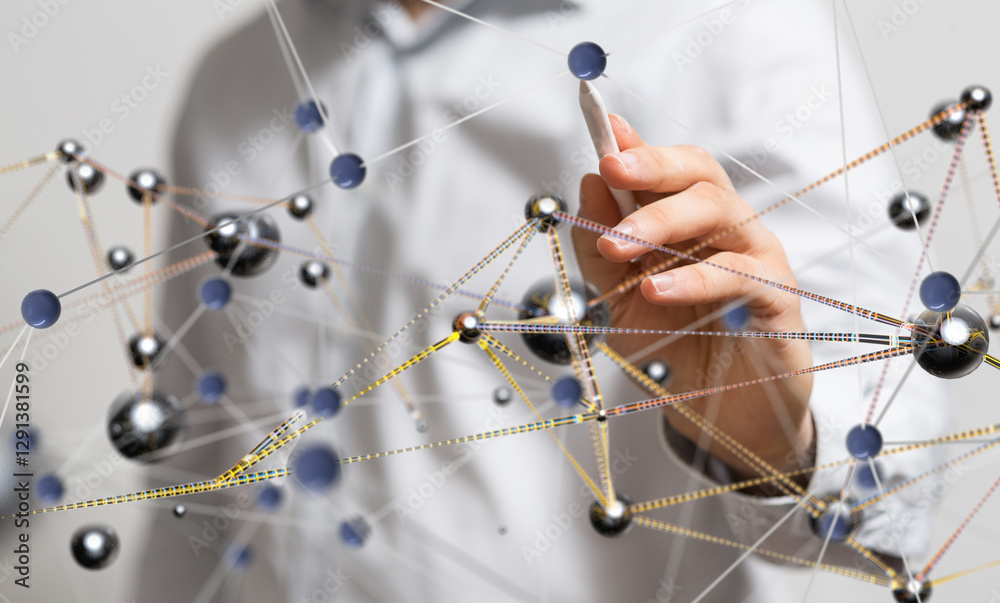 Poster Connecting lines and dots.Big data visualization