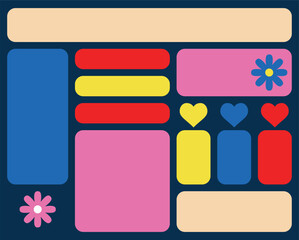 Bento grid web design elements, y2k layouts ,geometric shapes.Trendy retro abstract figures.Vector flat illustration