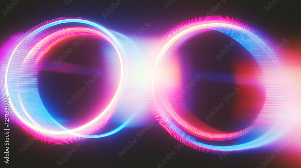 Poster Vibrant neon light gradient with multicolored circular patterns for modern design