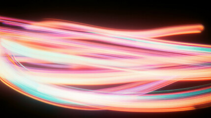 Vibrant neon light trails on black background for modern design