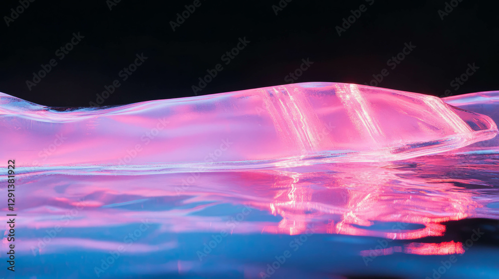 Poster vibrant neon light reflection on ice surface for digital design background