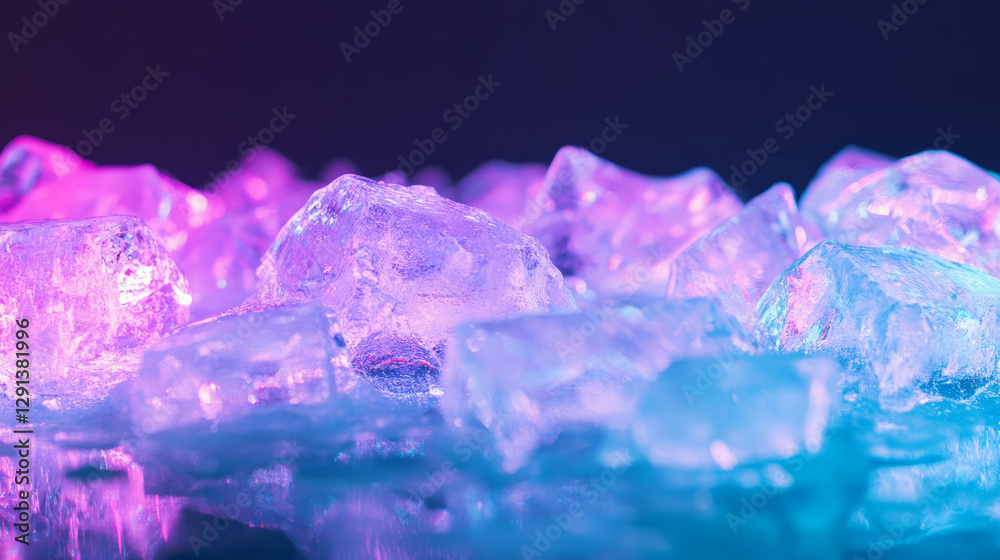 Poster neon light reflection on ice creating vibrant abstract background for creative design