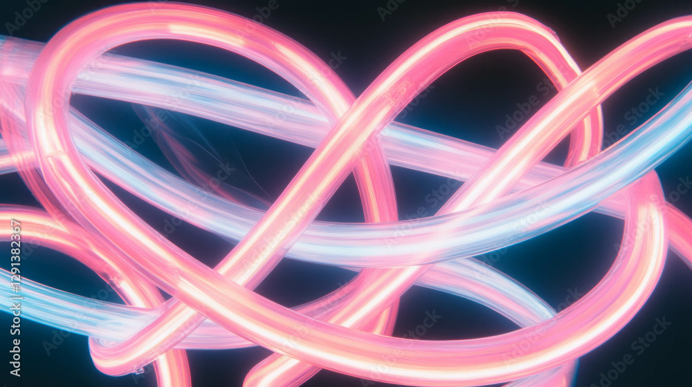 Poster vibrant neon tubes in abstract twisting pattern for futuristic design