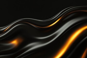 Flowing waves of smooth black material illuminated by glowing or