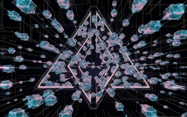Matrix of countless blocks abstract polygonal space triangles with connecting dots and lines innovation concept for your design