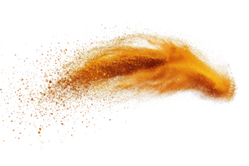 Burst of turmeric powder isolated on transparent or white background, golden yellow spice explosion