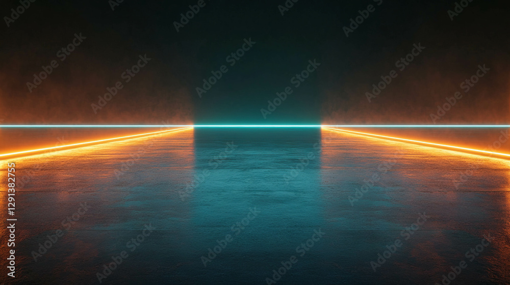 Poster futuristic neon light background with glowing lines and reflections for modern design
