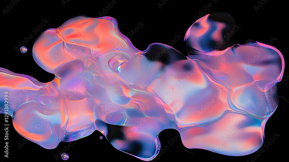 Poster iridescent oil drops on water creating abstract background design