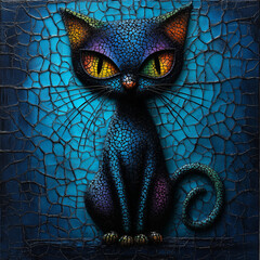 Mystical Blue Cat with Glowing Eyes