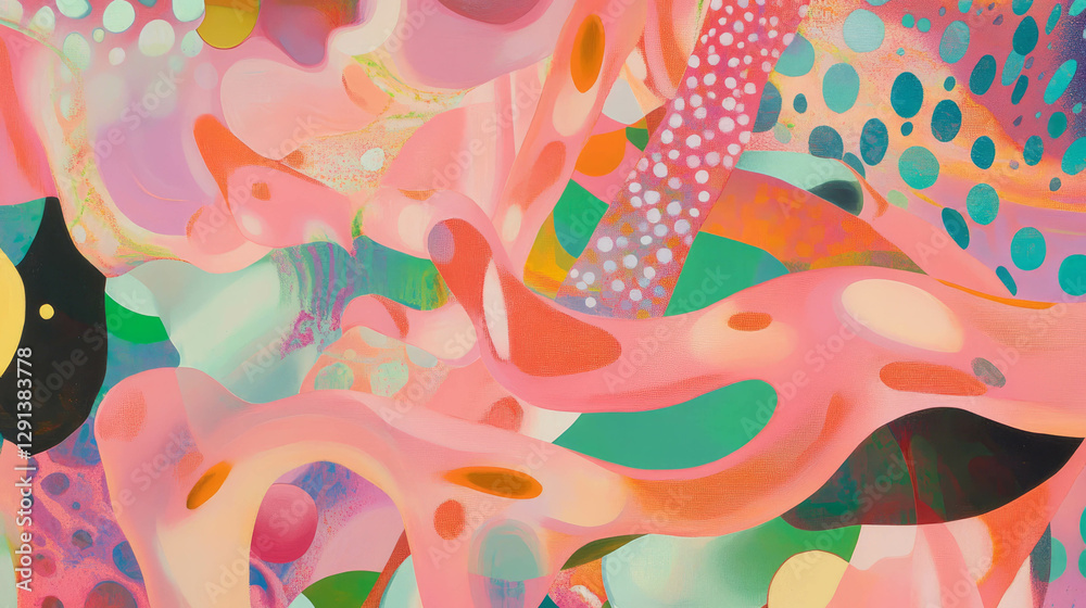 Aufkleber Vibrant abstract background with overlapping shapes and polka dot patterns