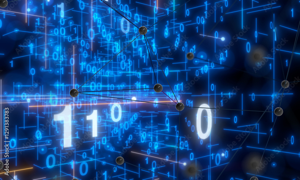Aufkleber neural network 3d illustration. big data and cybersecurity