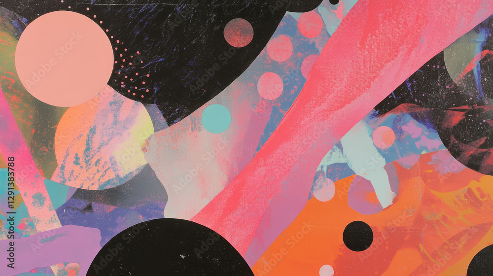 Poster Vibrant abstract design with overlapping forms and polka dots for creative projects